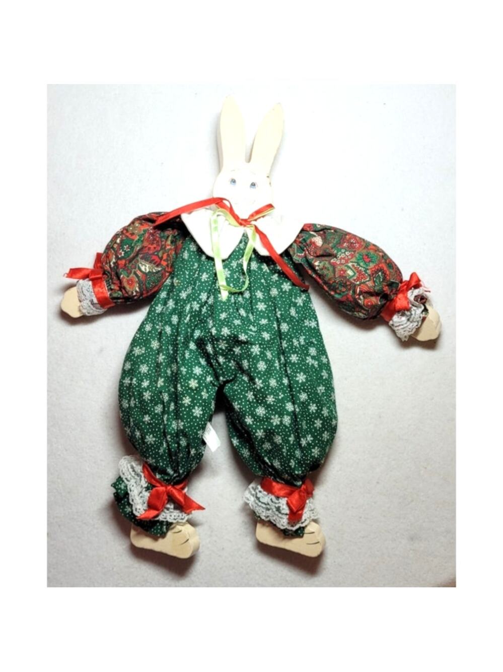 Vtg Folk Art Style Shelf Sitter Rabbit Tole Paint Wooden Christmas Cottage Core